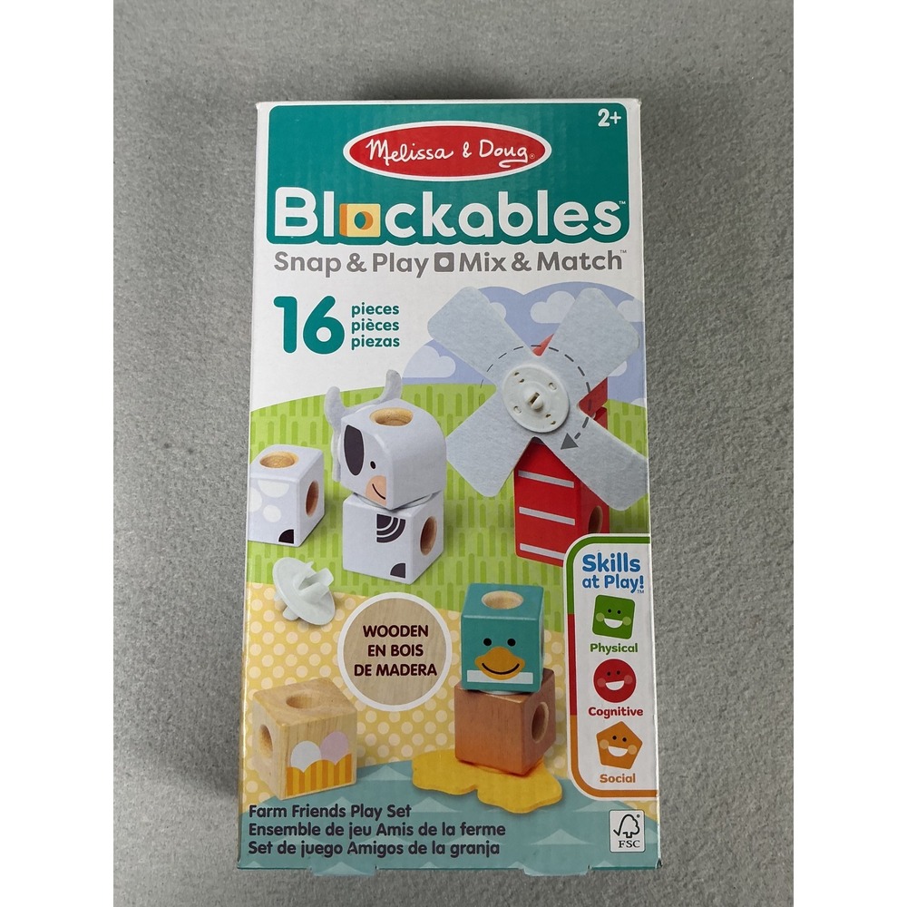 Melissa & Doug Blockables Farm Friends Wooden 16 Piece Snap & Play Set Toddler
